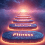 Digital illustration of glowing stepping stones leading into the horizon, with Growth Mindset as the nearest stone followed by Learning, Mindset, Mastery, and Focus.