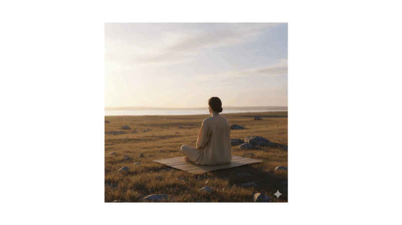 Person meditating outdoors at sunrise, practicing mindfulness to learn how to let go of the past and find inner peace.