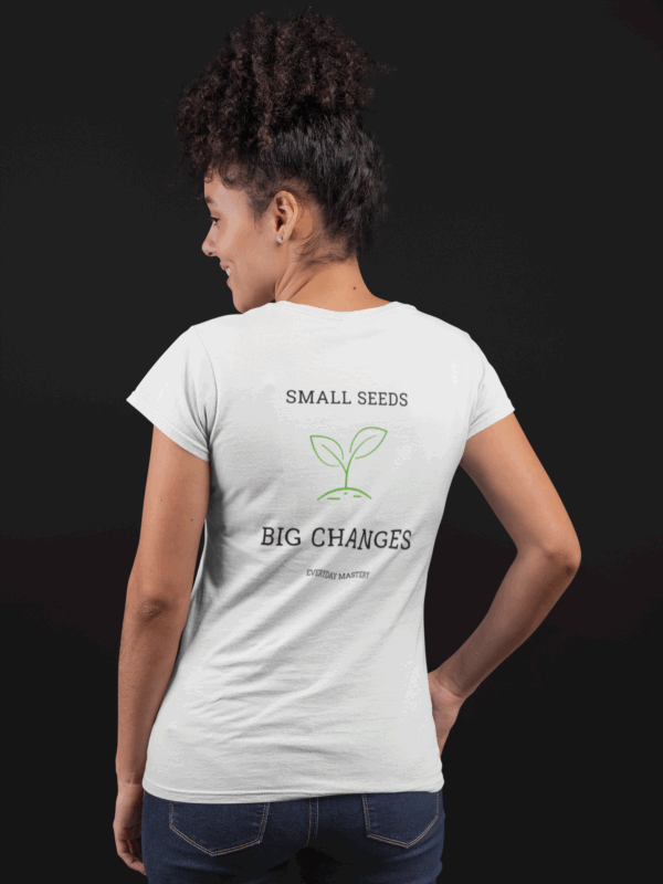 Woman wearing growing microgreens inspired shirt while enjoying nature and healthy lifestyle