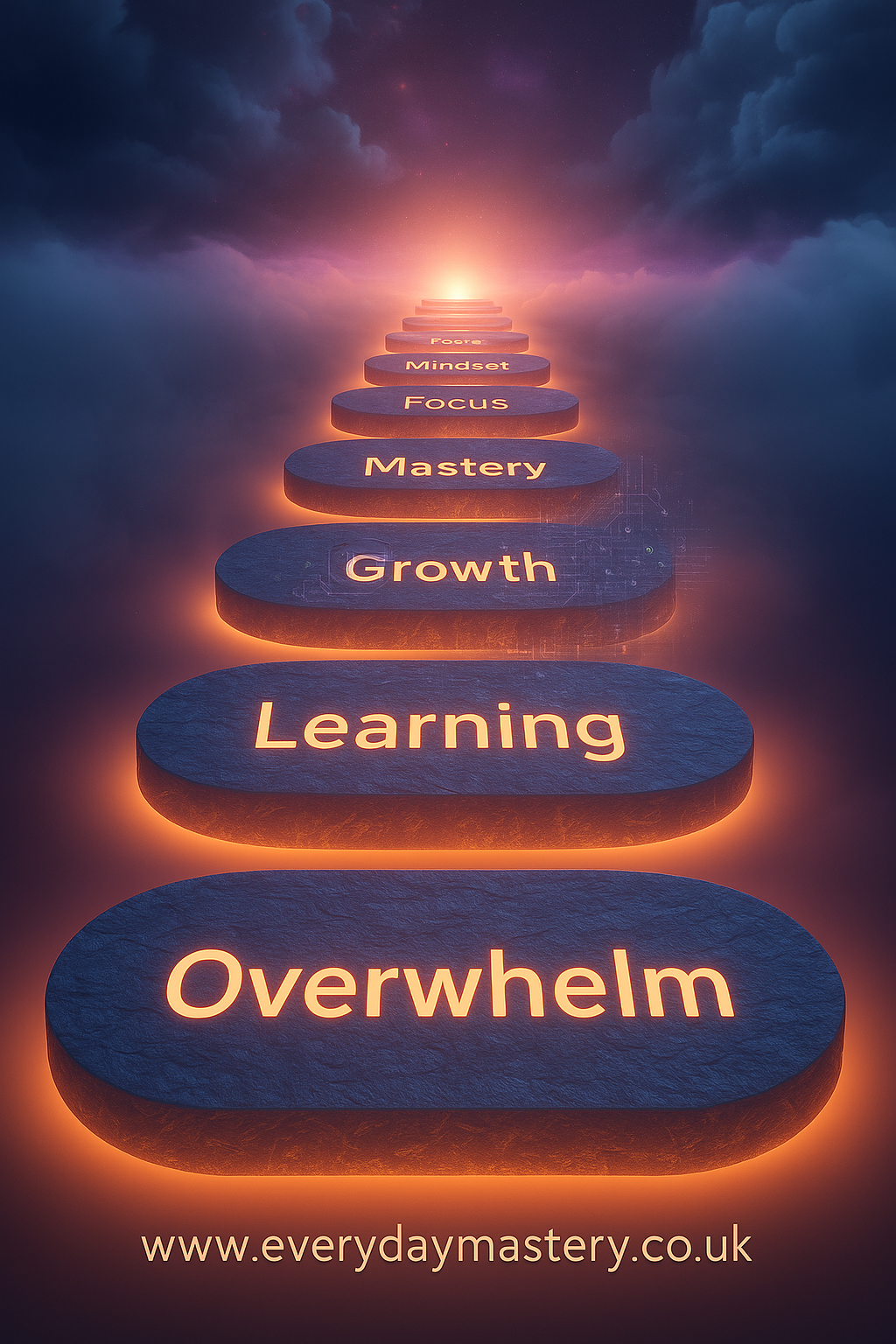 Black stone background with white engraved text showing “Week 5: Battling Information Overload and Learning Smarter” — Everyday Mastery update image.