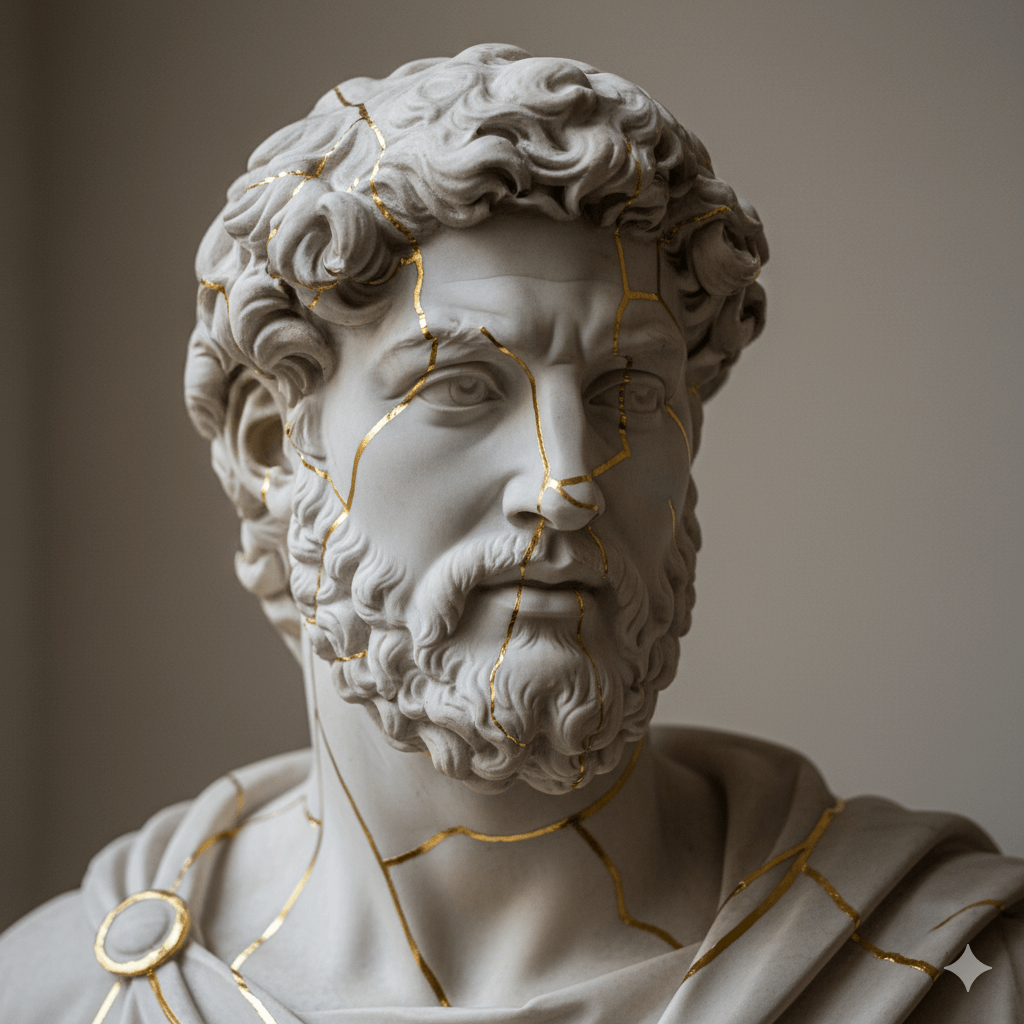 Marble statue repaired with gold, symbolising how to overcome perfectionism by finding strength and beauty in imperfection.