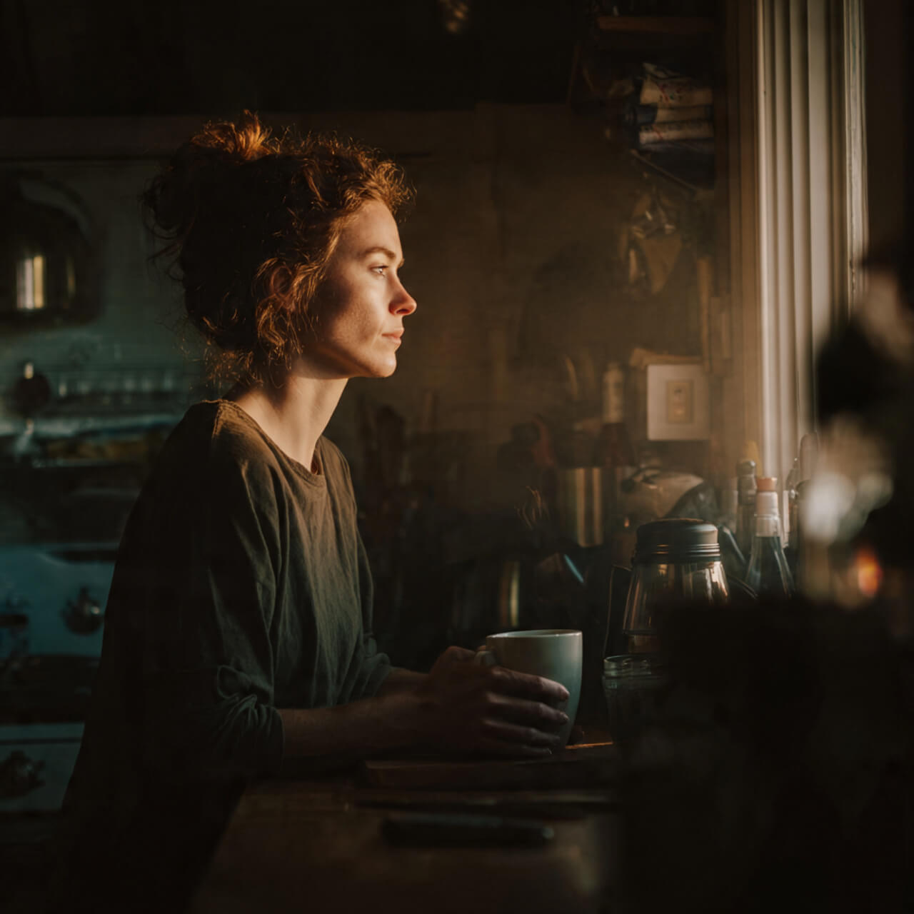 Person living on autopilot during morning routine feeling mentally absent and overwhelmed. Symbolizing how to stop living on autopilot