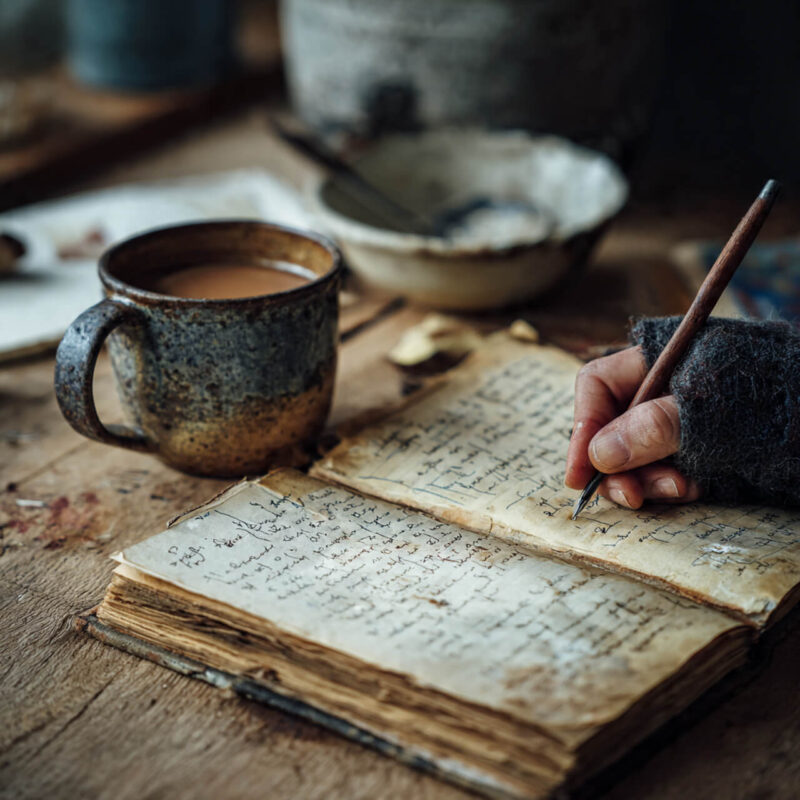 Hand writing in journal to practice stoic mindfulness and overcome loneliness, supporting emotional growth and resilience