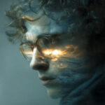 Stop Letting Hidden Beliefs Sabotage You - Here’s How to Break Free Artistic dual exposure portrait showing person in contemplation with sky overlay, representing limiting beliefs and internal identity transformation