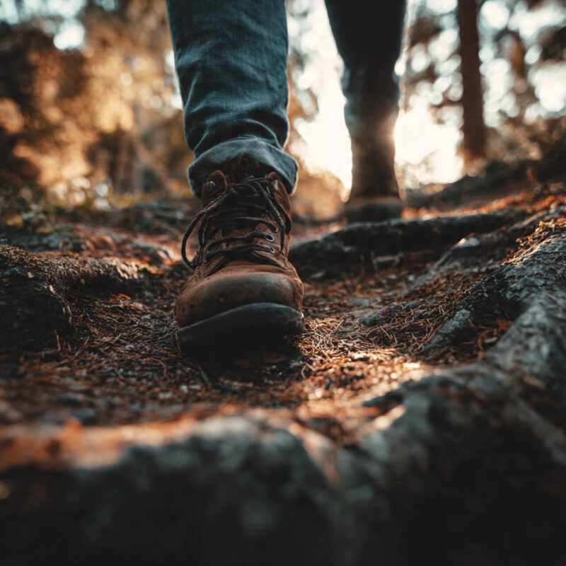 Person walking on nature trail beside water practicing stoic affirmations for daily mindset