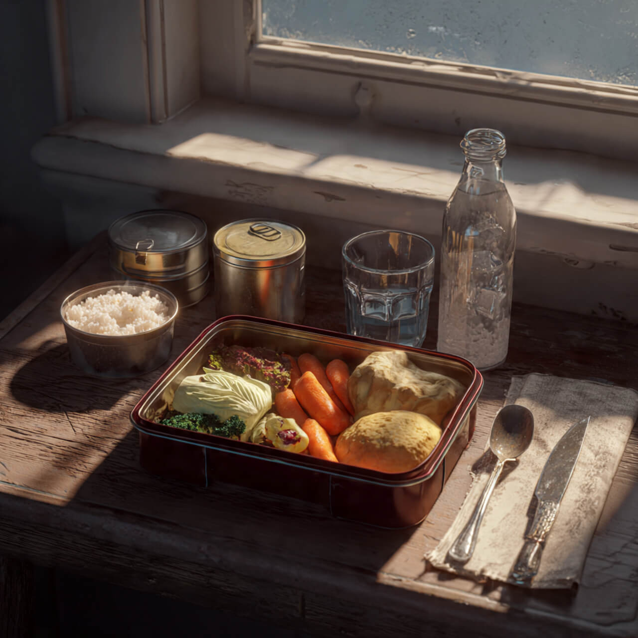 Simple meal prep with whole foods showing calm course correction for weight loss without drama or restriction